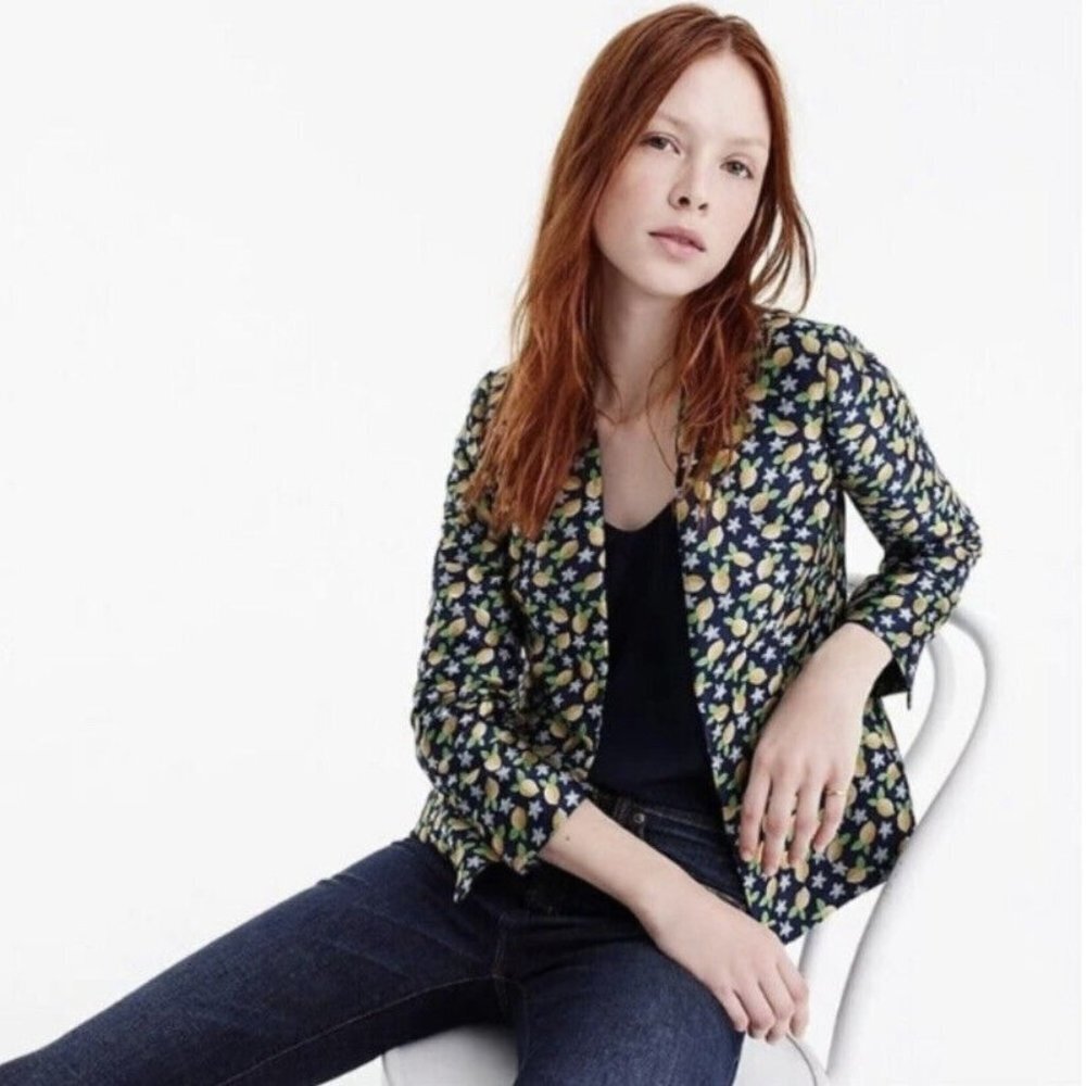 J. Crew Lemon Print Going Out‎ Jacquard Blazer Women 0